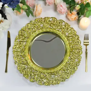 Wholesale Wedding Decor Dinnerware Luxury Round Gold Mirror Rolling 37cm Plastic Charger Plates