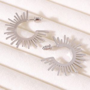 European Style Sun Charm Earrings Minimalist C-shaped Ear <b>Studs</b> Retro Jewelry Women Ins Viral Dainty Earrings Wholesale - Product Image 2