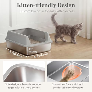 Nueva Tendencia: Arenero de Acero Inoxidable Extra Grande con Diseño de Cola de Gato y Bordes Altos - Product Image 2