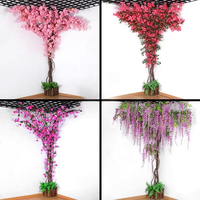 Nouvel Arbre Artificiel en Plastique à Fleurs de Cerisier et Vigne de Glycine, Grande Plante Verte pour Décoration Intérieure/Extérieure de Mariage et Anniversaire