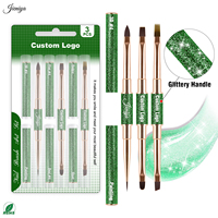 Ensemble de pinceaux à ongles professionnels à double embout en nylon, manche métallique vert, avec paillettes scintillantes, pour gel, salon et usage domestique, marque privée