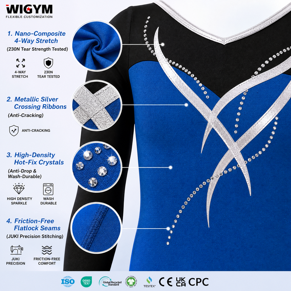 Custom OEM Long Sleeve Gymnastics Leotards Sparkly Crystal Rhinestone ...