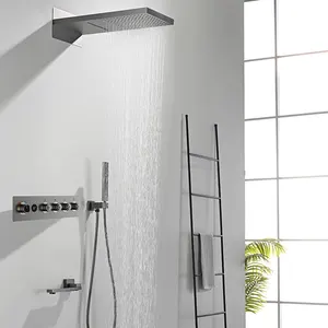バスルーム壁内シャワー蛇口雨モダン温度ディスプレイ滝シャワーセット