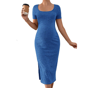 Robe de maternité pour femmes, robe de maternité d'été en tricot avec fente latérale, manches courtes, robe de <span class=keywords><strong>grossesse</strong></span> élégante pour séance photo quotidienne - Product Image 3