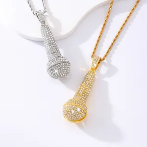 Hot selling street rap necklace hiphop alloy rhinestone microphone couple pendant necklace