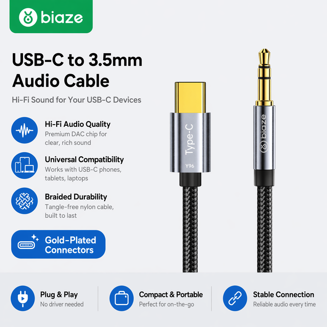 Brand New USB-C to 3.5mm Audio Adapter with DAC Chip Male to AUX TRS Converter for Phone Laptop Car Stereo