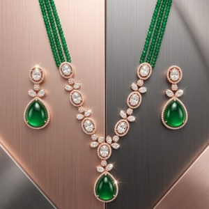 Luxury 925 Silver Emerald Green Stone <b>Necklace</b> Set Designer Bridal Jewelry Elegant Earrings for Women Wear - Product Image 2