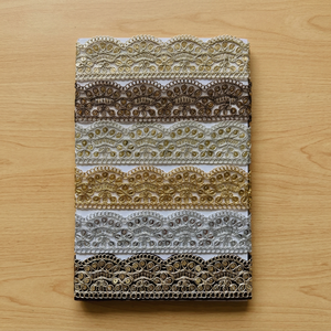 Ruban de bordure en dentelle Dori à fil métallique, broderie de sequins et motifs floraux festonnés, style couture, pour robes de mariée et robes de soirée - Product Image 3