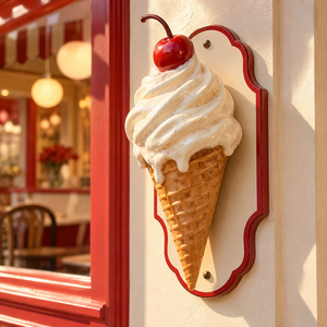 Cono Gelato in Resina Dipinto a Mano Personalizzato con Scultura a Forma di <span class=keywords><strong>Ciliegia</strong></span>, Decorazione per Vetrine di Caffetterie e Pasticcerie - Product Image 1