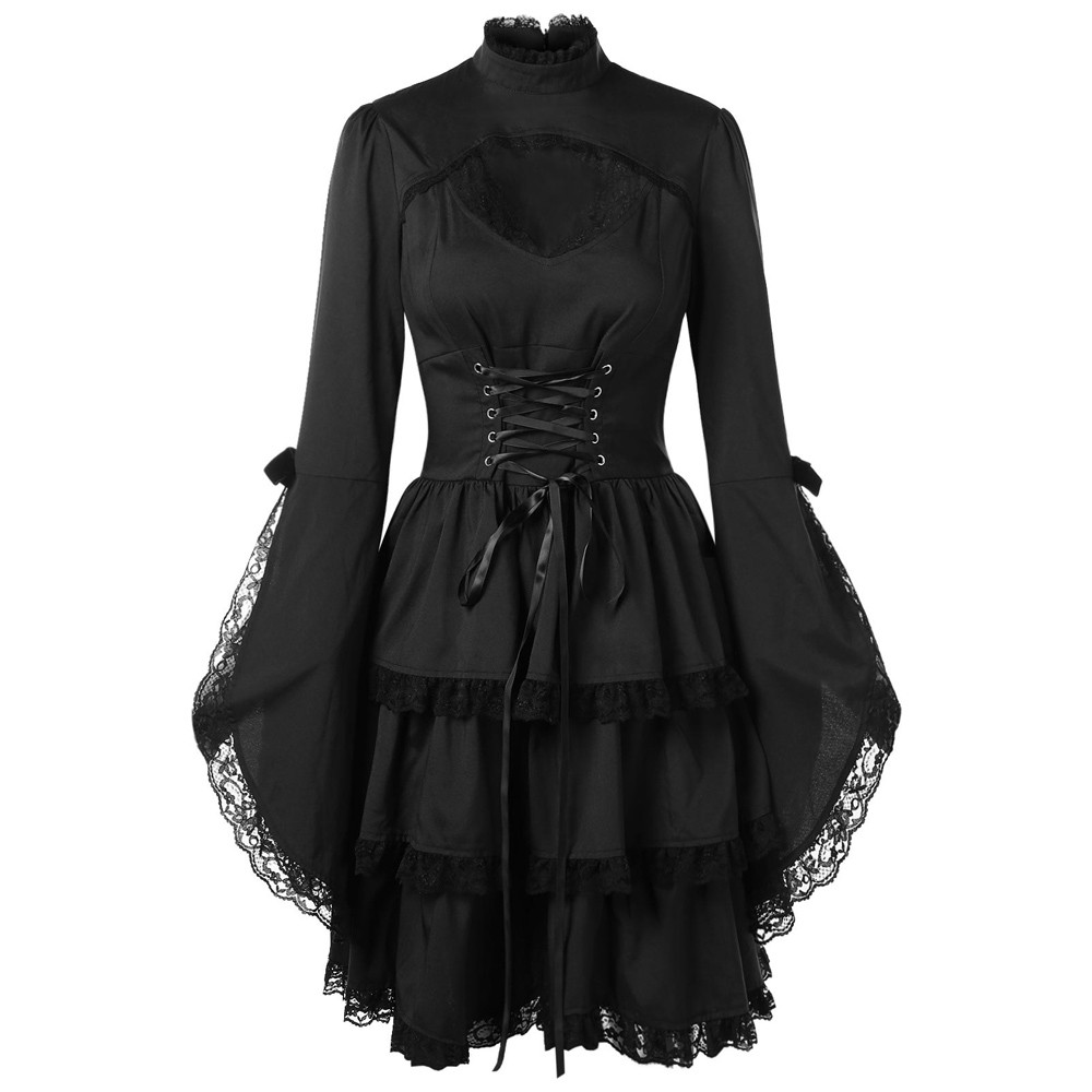 #Black Vestido gótico de talla grande para mujer,de retazos Vintage Encaje,con tiras finas,estilo gótico #Black Vestido gótico de talla grande para mujer,de retazos Vintage Encaje,con tiras finas,estilo gótico
