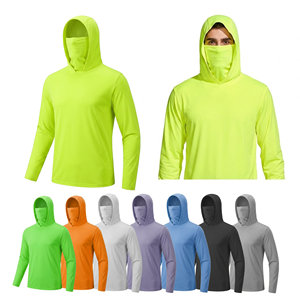 T-shirt à <span class=keywords><strong>capuche</strong></span> <span class=keywords><strong>noir</strong></span> à manches longues haute visibilité réfléchissant, respirant UPF Birdseye avec masque pour les travailleurs du bâtiment - Product Image 1
