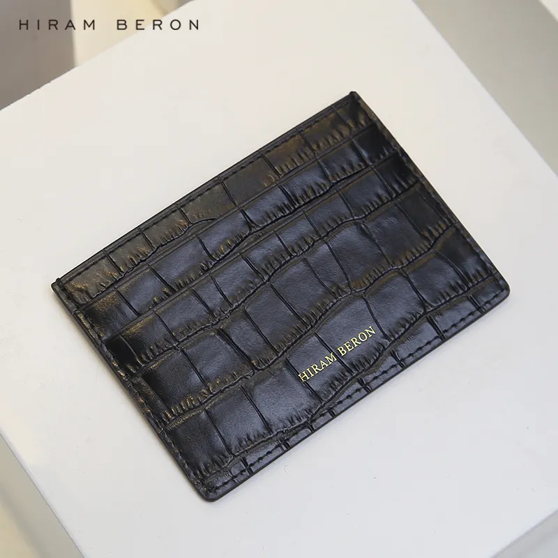 Hiram Beron Custom Logo Luxury Blue Leather Card Holder For Men Wholesale