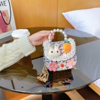 Sac à bandoulière tendance et mignon à motif floral pour bébés filles, avec motif de lapin de dessin animé, en coton et lin, fabriqué en Chine