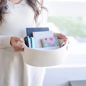 Juego de <span class=keywords><strong>cestas</strong></span> de almacenamiento de regalo tejidas de 3 piezas, cesta de bebé suave vacía <span class=keywords><strong>para</strong></span> guardería, cesta de almacenamiento de cuerda de algodón pequeña y bonita con asas - Product Image 6