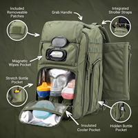 Sac à dos tactique pour bébé avec matelas à langer, sangles pour poussette, accès intégré aux lingettes et pochette isotherme – Édition UK