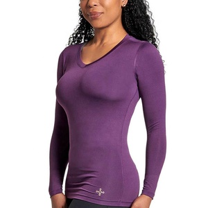 Chemises à manches longues à col en V pour femmes, couche de base thermique d'hiver, compression, spandex/polyester, pour le vélo, la course à pied, l'entraînement - Product Image 4