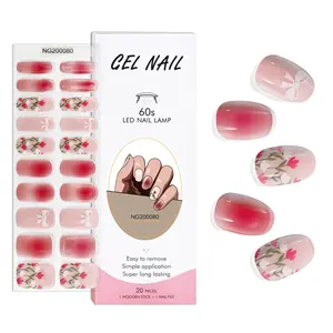 NG200080 Pink Flower Semi Cured Gel Nail Sticker korean Nail Wraps Polish Strips