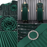 ADR051268 Gaun Malam Ukuran Besar Elegan Patchwork Slim 3D-Flower Pleated Sequined Gaun Pesta Formal untuk Wanita + Sabuk
