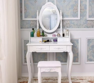 Taburete de <span class=keywords><strong>tocador</strong></span> de lujo europeo para el hogar, taburete de <span class=keywords><strong>tocador</strong></span> de lujo blanco, mesa de peinado - Product Image 1