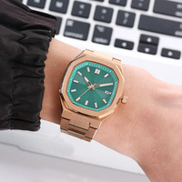 Montre mécanique carrée octogonale pour homme, cadran noir effet soleil, marqueurs lumineux, bracelet en acier inoxydable, calendrier, montre-bracelet pour homme d'affaires