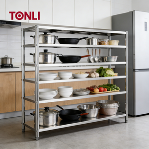 رفوف عرض تجارية من الفولاذ المقاوم للصدأ شديدة التحمل بأرجل قابلة لتعديل الارتفاع، سعة تحميل 300 كجم/متر لمطابخ المطاعم - Product Image 5