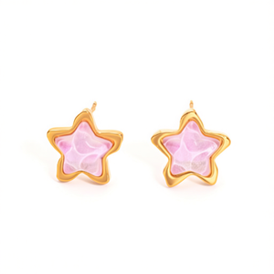 ต่างหูรูปดาว สแตนเลส 316L ชุบทอง PVD ประดับสีชมพู เครื่องประดับแฟชั่น - Product Image 2