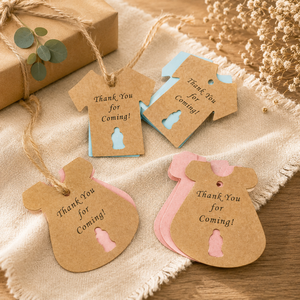 Etichette di Ringraziamento per Baby Shower in Carta Kraft <span class=keywords><strong>a</strong></span> Forma di Vestito e Maglietta per Rivelazione del Sesso, Decorazioni per Feste di Compleanno - Product Image 1
