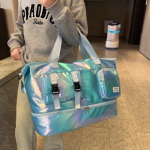 Shiny Colorful Duffle Bags Outdoor Travel Sports Yoga Luggage <b>Storage</b> Bag Waterproof Travel Bags With Shoes Compartment - Product Image 4