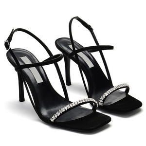 Fábrica al por mayor 2025 verano nuevo <span class=keywords><strong>Stiletto</strong></span> Cabeza Cuadrada mujeres negro Rhinestone Sandalias de tacón alto - Product Image 3