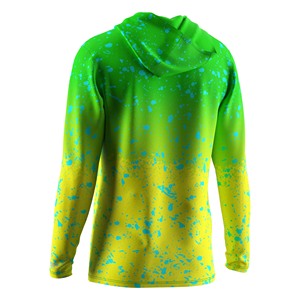 High Performance Men's Hooded <b>Top</b> Full Sleeve <b>Neon</b> Fluorescent Stretchy Anti-Odor 100% Polyester Angler Go-to Shirt - Product Image 6