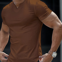 Nouveau T-shirt de sport décontracté pour homme, col en V, en soie de lait, séchage rapide, respirant, ajusté, sculptant le corps, couleur unie, idéal pour le fitness estival