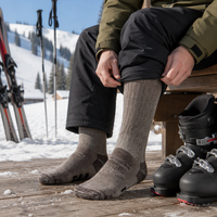 Chaussettes d'hiver en laine mérinos épaissies en tissu éponge thermique pour hommes et femmes - Ski et randonnée, anti-odeurs, absorbant la transpiration, motif uni