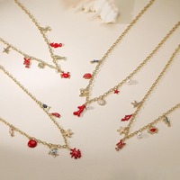 Collier à breloques en émail animaux marins, plaqué or 18 carats, laiton, coquillage, crabe, étoile de mer, bijoux de mode bohème pour femme, vente en gros