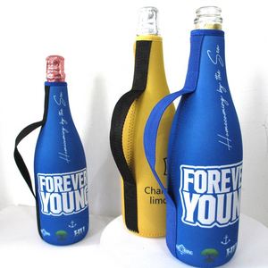 Striped Neoprene Champagne Zip-Up Wine Cooler Sleeve with Webbing Handle Strap Wine <b>Bottle</b> Cooler Case - Product Image 1