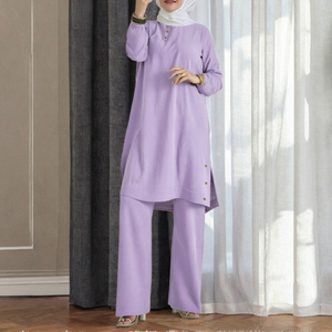 Ensemble 2 pièces Abaya musulmane pour femmes adultes, manches longues, polyester respirant, style modeste islamique, décontracté, Dubaï, arabe, turc - Product Image 2