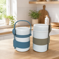 Bocal à soupe en acier inoxydable double paroi avec cuillère et poignée, idéal pour conserver la soupe et facile à transporter.