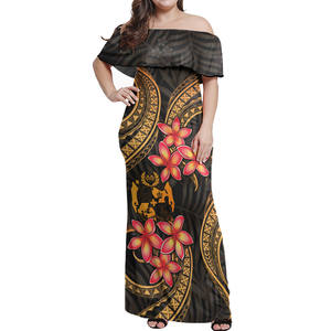 Vente chaude Asie îles du Pacifique tatouages tribaux élégant grande taille hors épaule femmes Sexy robe polynésienne - Product Image 1