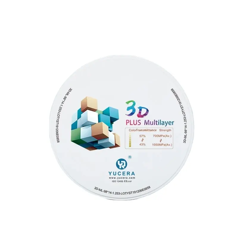 Yucera 3d Pro Multilayer Open Systeem Pre-Shaded Tandheelkundige Zirkonia Blokken Cadcam Tandheelkundige Keramische Blok Voor Lab