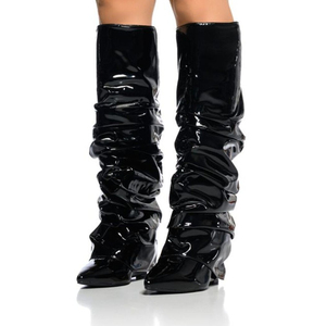 Wrinkle Botas Alto Height Increasing Wedge Heel Shoes Fashion Knee-High <b>Boots</b> for Women - Product Image 3