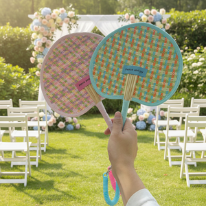 Ventaglio estivo artigianale in paglia di grano, ecologico, a forma di cuore, personalizzabile, bomboniera per matrimonio - Product Image 2