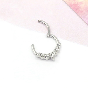 Anneau de nez en zircon de style européen, en argent, or, acier inoxydable, motif feuille, bijou de piercing, accessoire de mode pour soirée - Product Image 3