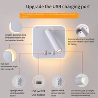 Lampe murale LED moderne en aluminium noir pour hôtel, lecture, USB/Type-C, température de couleur réglable pour chambre à coucher, salon, chevet