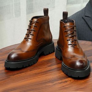 Bottes Chukka d'hiver pour hommes, style anglais décontracté, imperméables, dessus en cuir de vache véritable, semelle épaisse en caoutchouc, automne - Product Image 3