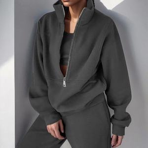 Ensemble de survêtement d'hiver personnalisé avec logo, grandes tailles, sweat-shirt en polaire à demi-zip et pantalon de survêtement, ensemble confortable 2 pièces - Product Image 4