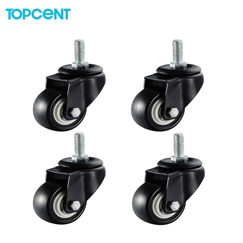 TOPCENT 1.5/2/2.5/3インチミニキャスター低価格スイベルタイプ25mmブラックPP小型家具キャスターホイール