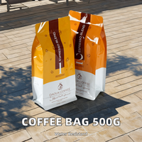 Pochette personnalisée en feuille d'aluminium mylar mate de 500g, support à fond plat, emballage en plastique avec valve, fermeture éclair, imprimé, sac de café personnalisé
