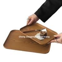 Plateau rectangulaire en plastique durable style Ins, motif végétal poli, imitation bois, multi-usages (thé, collations) pour les réceptions
