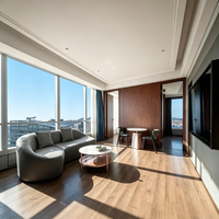 Ensemble de mobilier FF&E pour hôtel moderne avec vue sur la mer, chambre double et suite, lit en placage de bois, bureau, canapé, armoire ODM