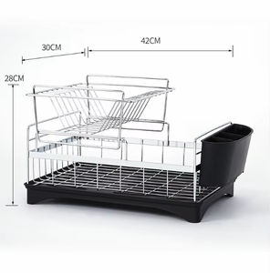 Elegante soporte de secado para fregadero de 2 niveles con alambre de hierro y estante para platos extraíble y ajustable - Product Image 3
