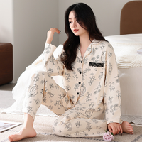 Fabricant de pyjamas en tricot à manches longues en coton pour femmes, vêtements de nuit personnalisés grande taille avec nœud en dentelle respirant pour le printemps et l'automne